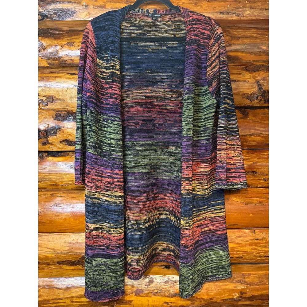 New Directions Striped Open Front Long Sleeve Cardigan Sweater
